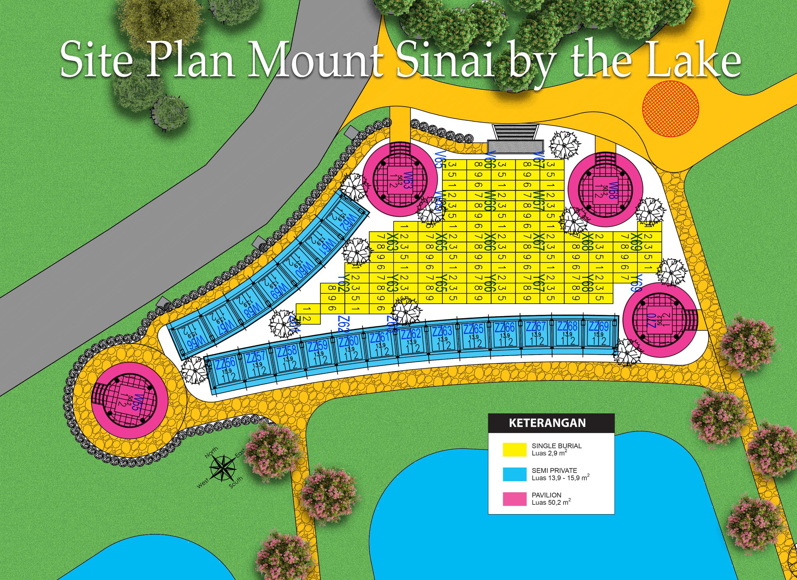 Site plan Mount Sinai By The Lake San Diego Hills, tipe Single Burial, Semi Private, dan Pavilion